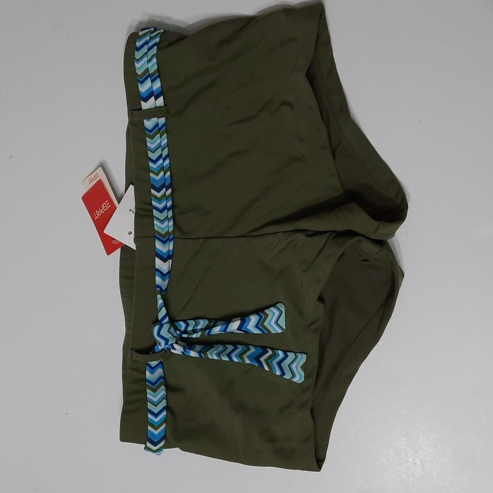 NWT SPRIT GREEN/BLUE CHEVRON PATTERN UNATTACHED BELT SWIM BOTTOMS SZ L